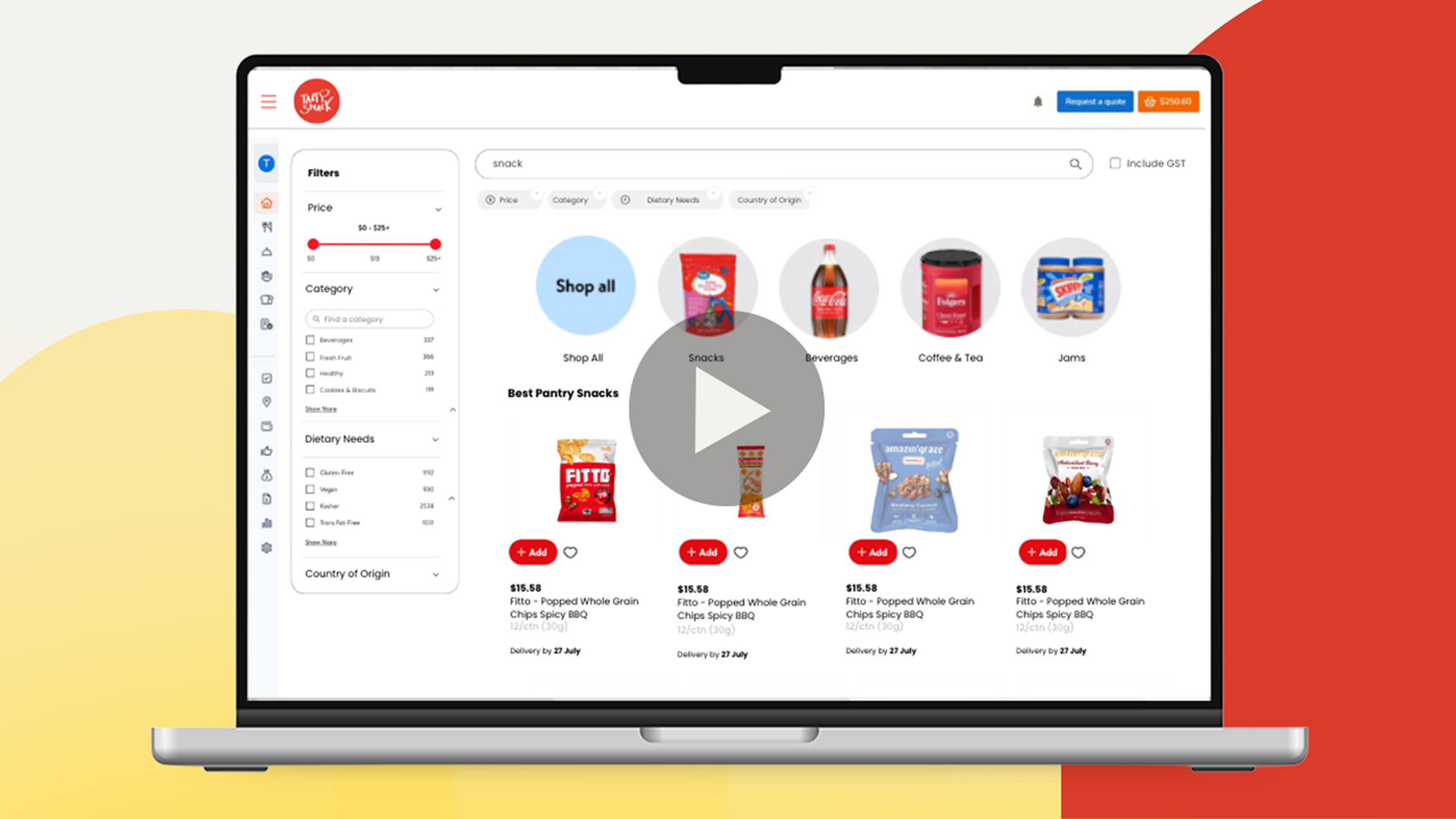 Tasty Snack platform interface